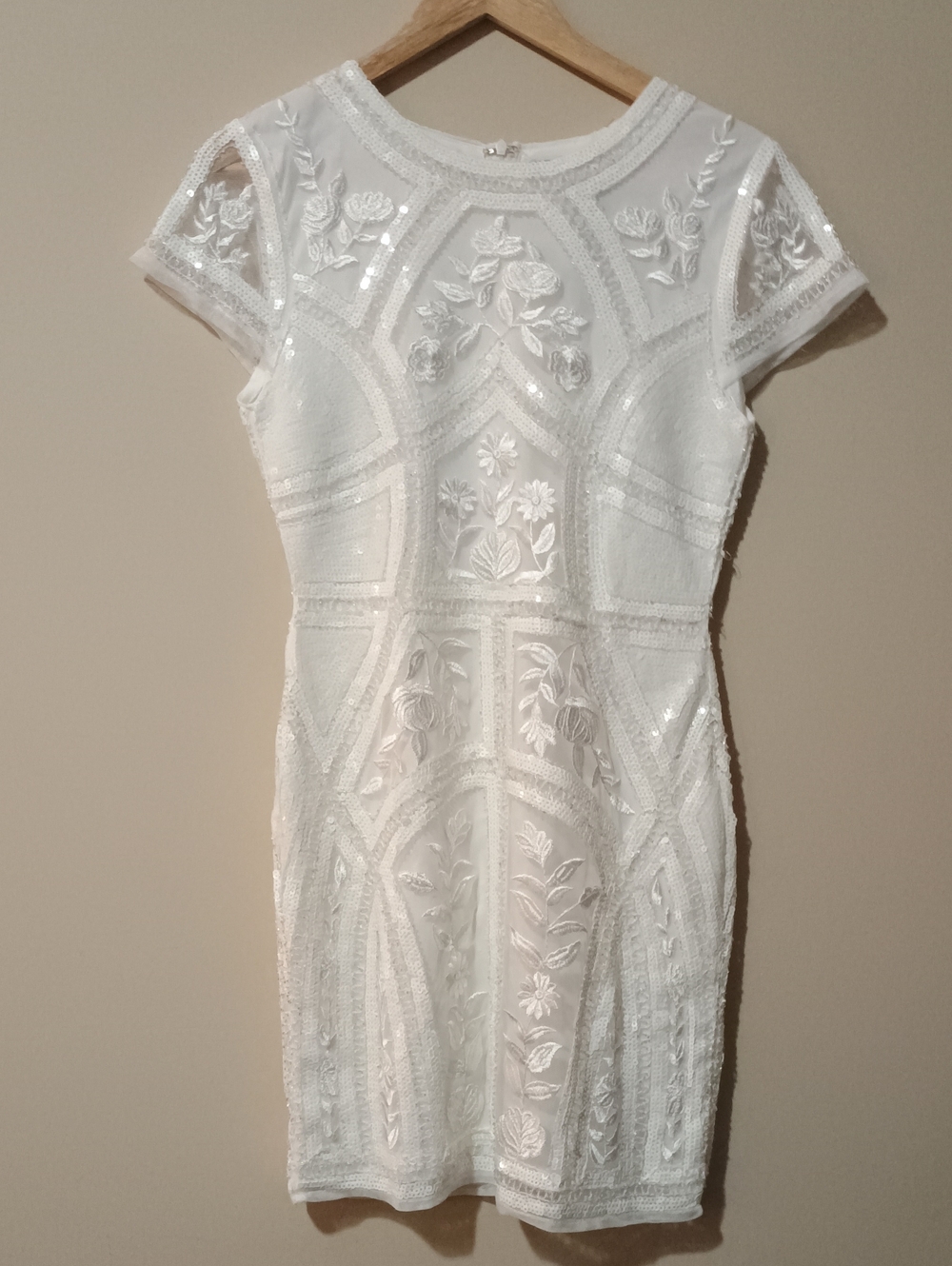 Lulu's White Embroidered Sequin Mini Dress with Cap Sleeves